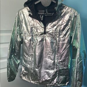 Metallic Silver Hooded Pullover Jacket - Men